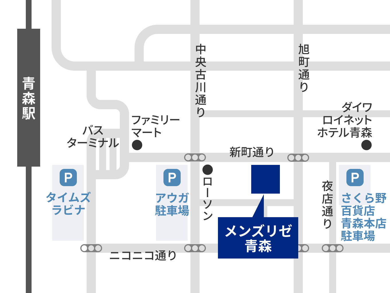 メンズリゼ青森提携駐車場の地図