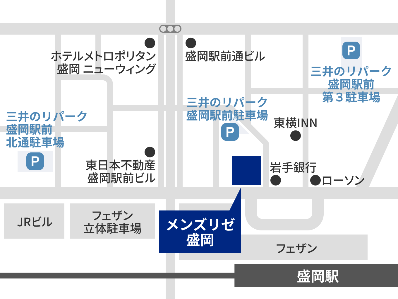 メンズリゼ盛岡提携駐車場の地図