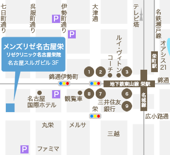 メンズリゼ名古屋栄 地図